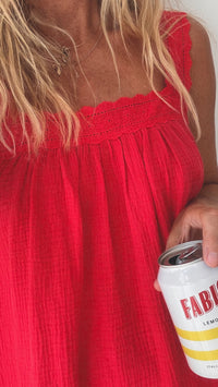 LADIES JUNO LACE NECK MINI DRESS - RED