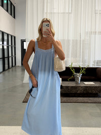 LADIES JUNO LACE NECK SLIP DRESS - BABY BLUE