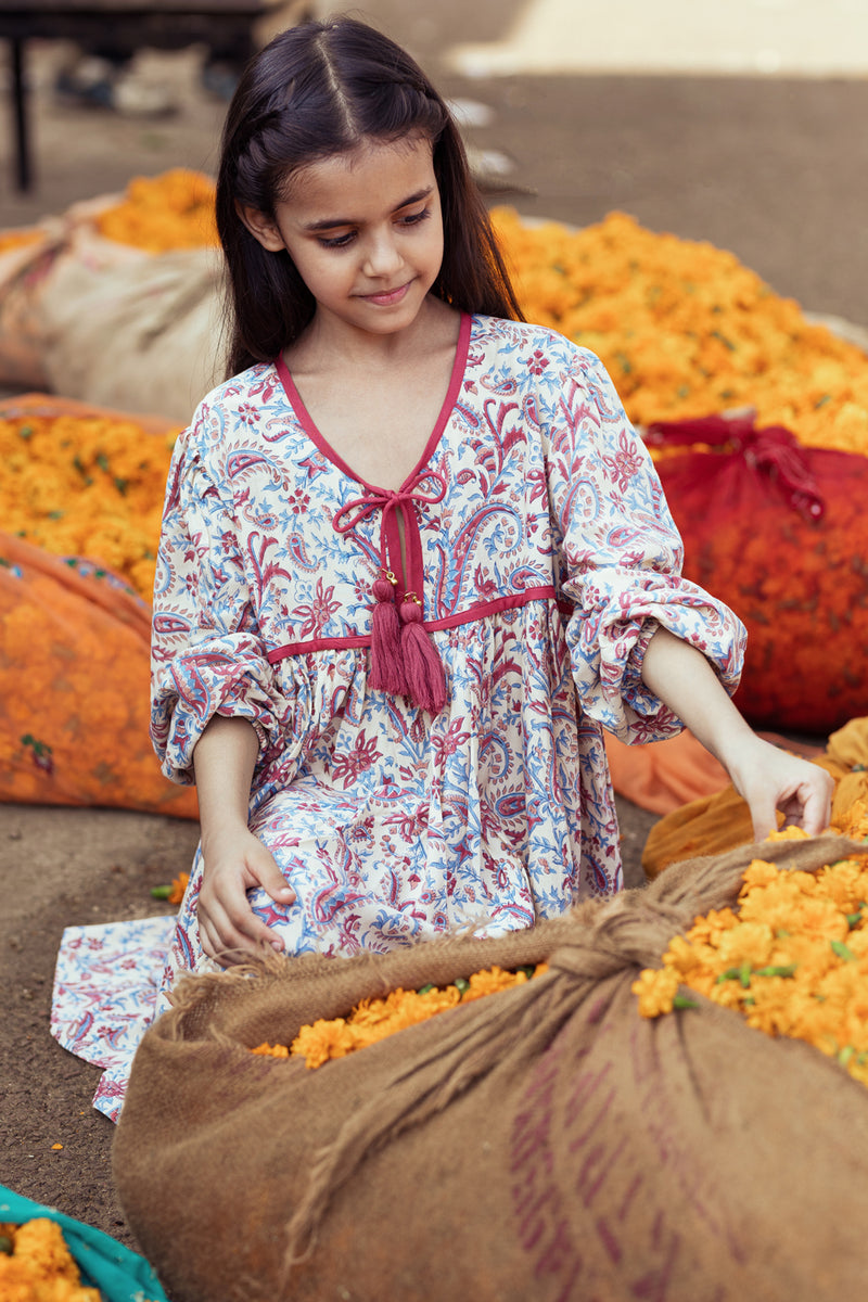 SAMPLE - Little Elvi Block Printed Smock Dress - Paisley