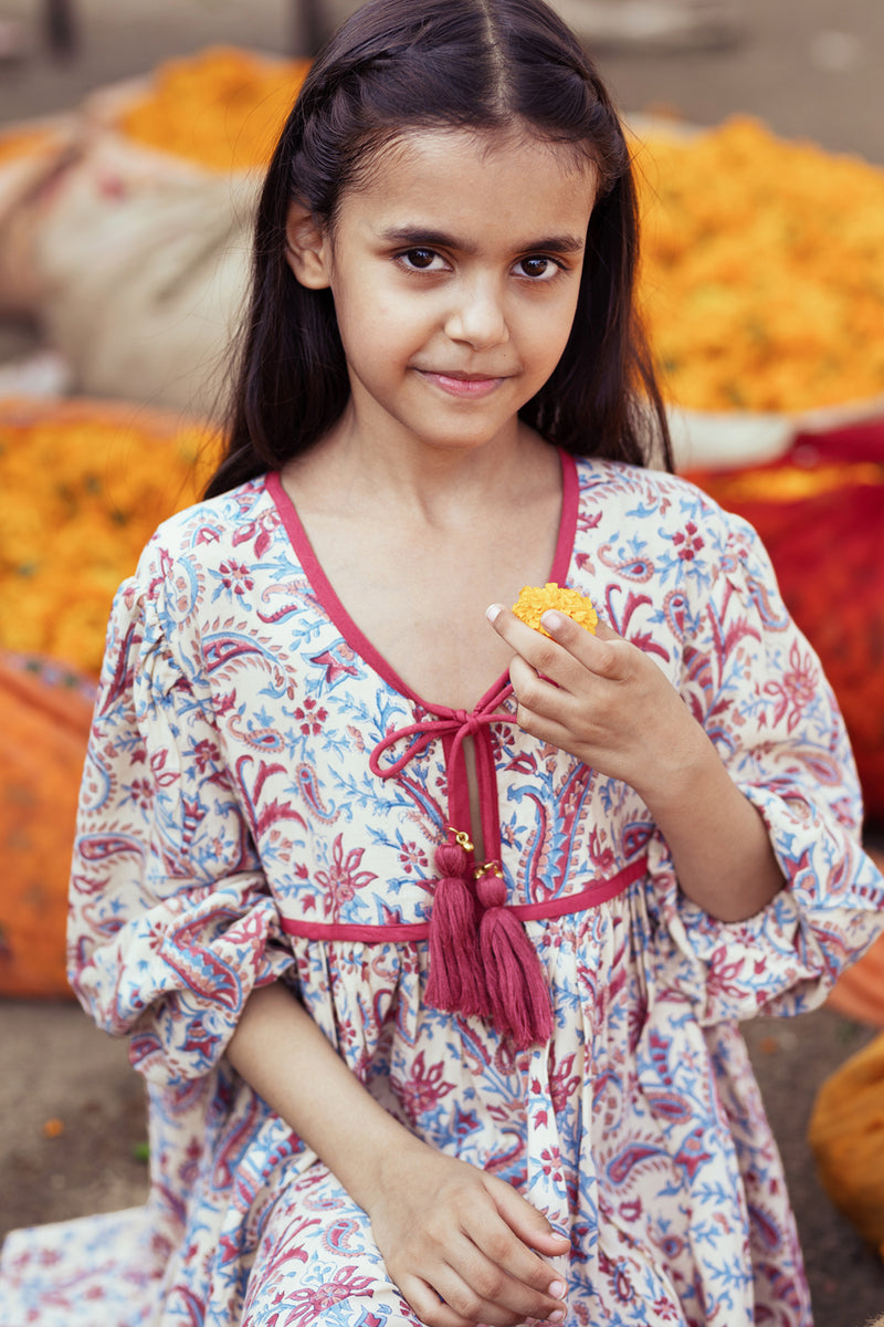 SAMPLE - Little Elvi Block Printed Smock Dress - Paisley