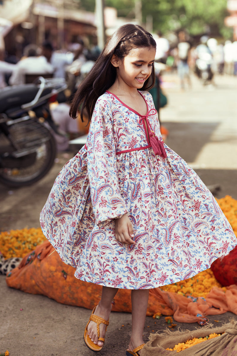 SAMPLE - Little Elvi Block Printed Smock Dress - Paisley