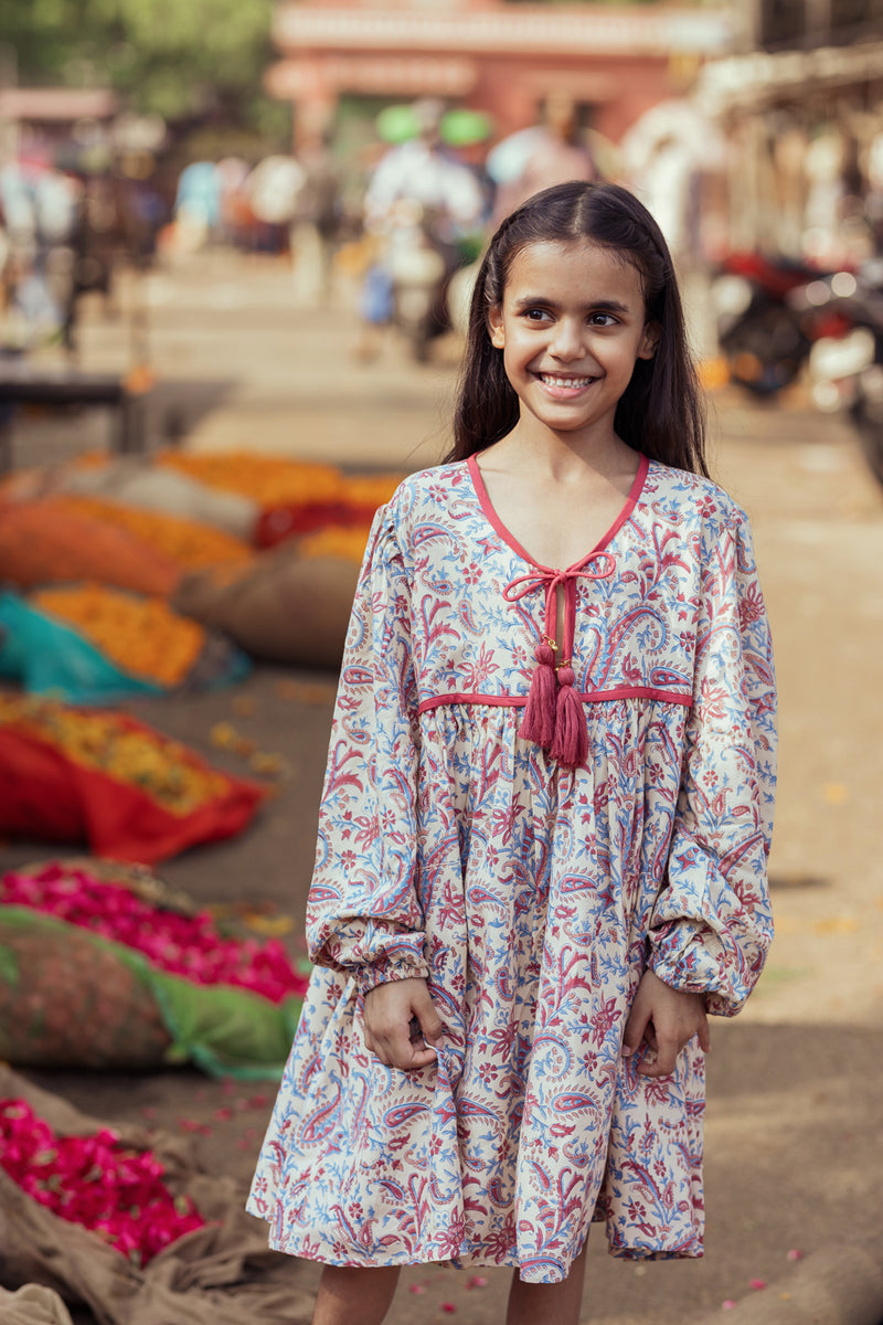 SAMPLE - Little Elvi Block Printed Smock Dress - Paisley