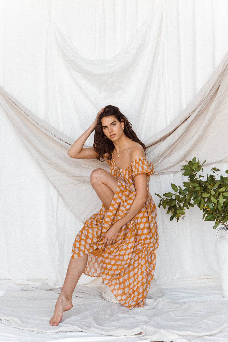 Matilda Tiered Midi Dress - Rust
