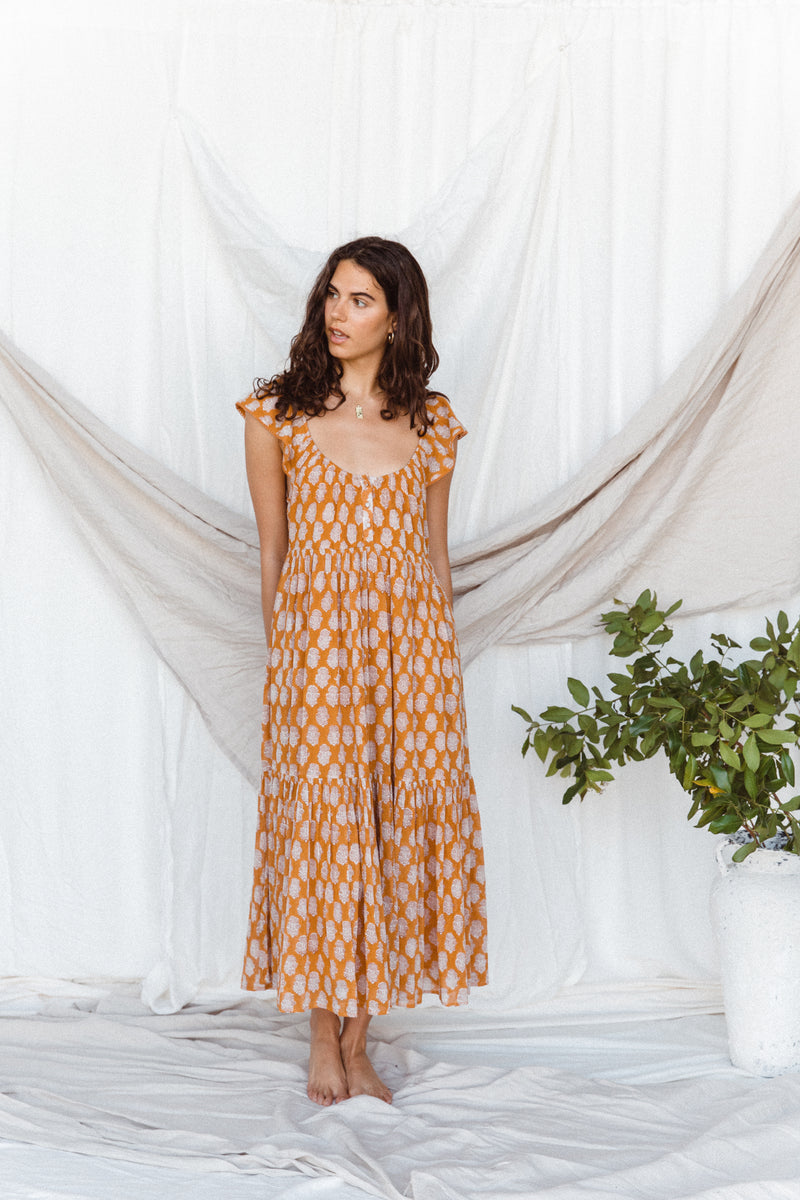 Matilda Tiered Midi Dress - Rust