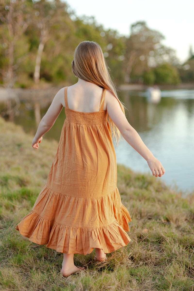 Little Maya Tiered Maxi Dress - Rust