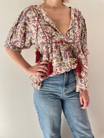 Ladies Elvi Puff Sleeve Blouse - Paisley