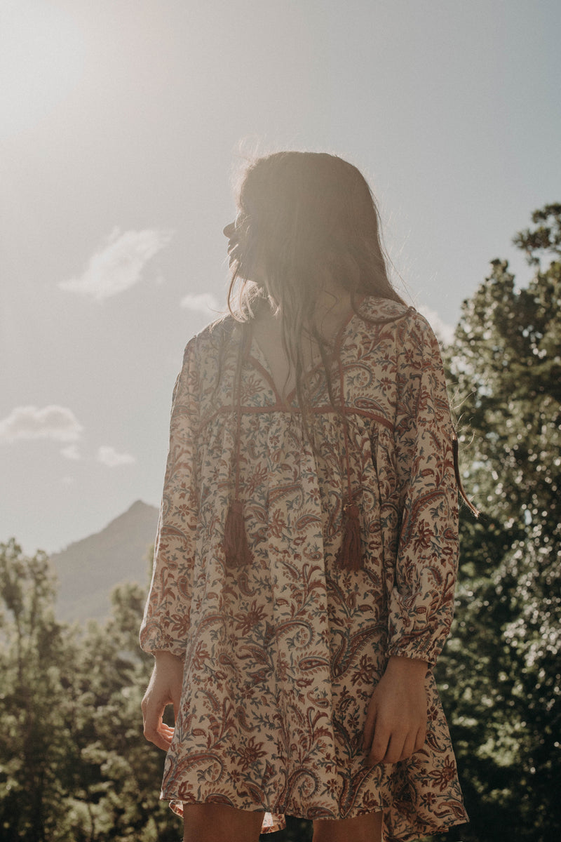 SAMPLE - Little Elvi Block Printed Smock Dress - Paisley